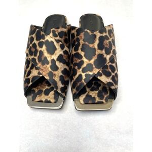Katy Perry The Checked In Slide Leopard Print Satin Coffee Multi Color Sz 8